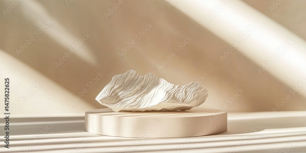 Sculpted cream object on minimalist display Sculpted cream object on minimalist display