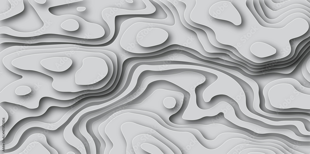 Abstract wavy line paper cut white background. Topographic geometric map relief texture with curved layers and shadow. Abstract soft white background with waves, Abstract realistic papercut image.
Abstract wavy line paper cut white background. Topographic geometric map relief texture with curved layers and shadow. Abstract soft white background with waves, Abstract realistic papercut image.