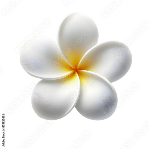 White plumeria flower blossom isolated close up tropical floral background art on transparent background