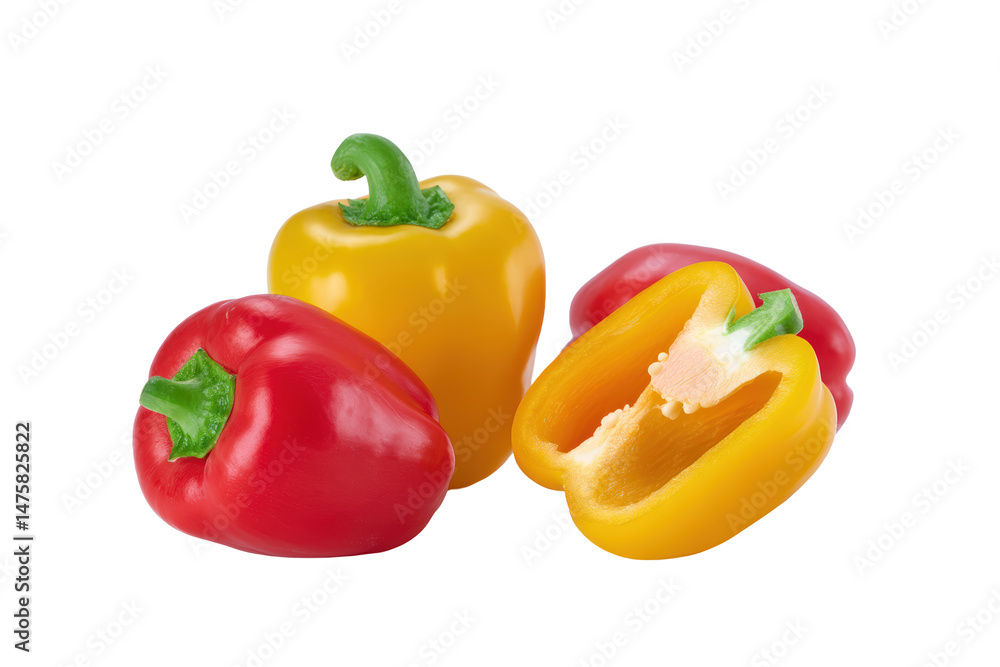 Mini bell pepper glossy whole pod centred flatlay isolated on transparent background Mini bell pepper glossy whole pod centred flatlay isolated on transparent background