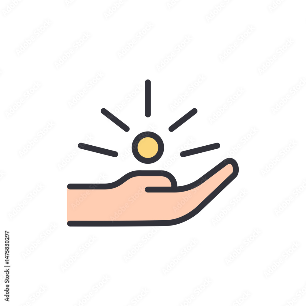Obraz premium Illustration Of A Hand Holding A Glowing Coin With Rays Of Light