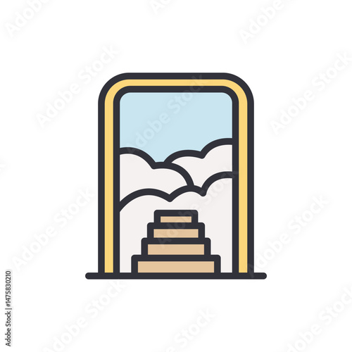 Stylized Doorway Leading Upward To Sky And Clouds Illustration