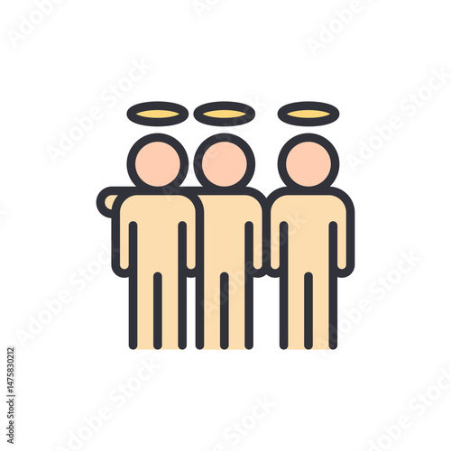 Angelic Unity Three Figures With Glowing Halos Illustrative Icon