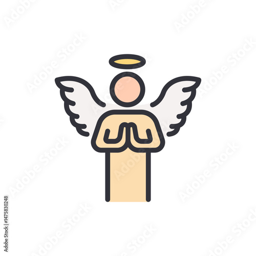Praying Angel With Halo And Wings Vector Illustration Cartoon Design