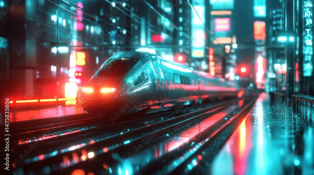 Futuristic city night train Futuristic city night train