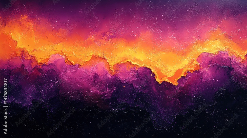 Fototapeta premium Abstract rendering of cosmic clouds in bright orange and purple hues against dark background