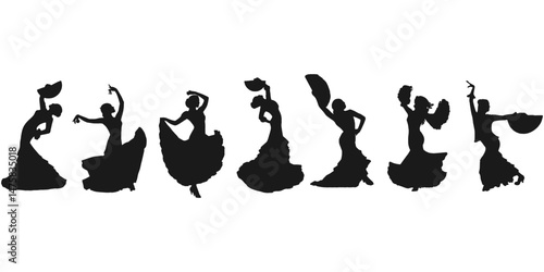 Silhouette of Flamenco and Traditional Female Dancers – Vector Illustration eps 2