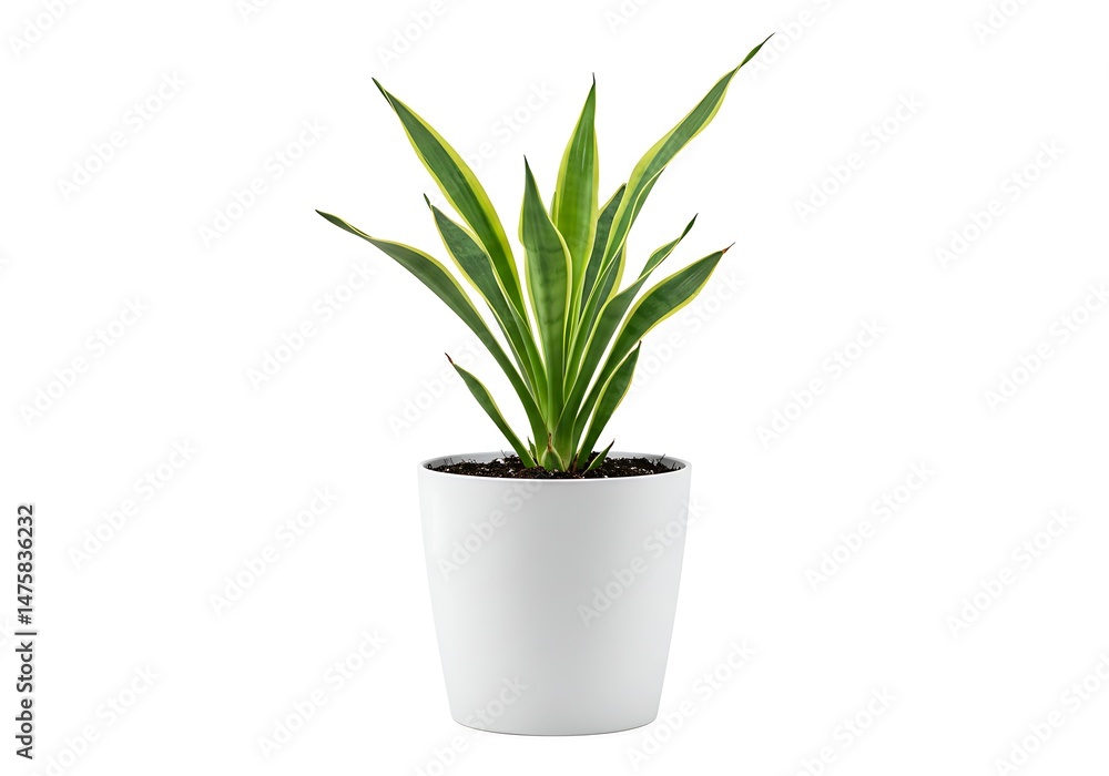 Snake plant in a white pot on a plain white background Snake plant in a white pot on a plain white background