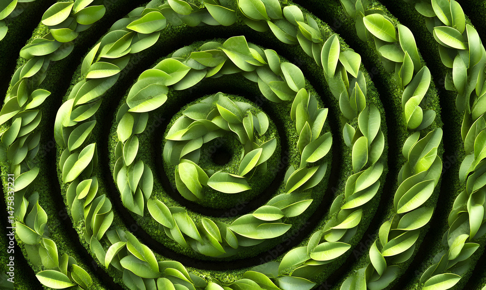 Fototapeta premium Abstract green leaf spiral design. Perfect for eco-friendly themes, nature concepts, and environmental projects. High-resolution image.