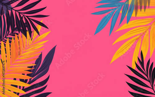 Wallpaper Mural Vibrant tropical leaves on pink background create lively design Torontodigital.ca