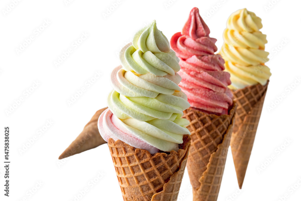 Ice cream cone with three scoops isolated on transparent background
Ice cream cone with three scoops isolated on transparent background
