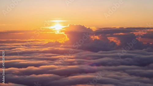 Vibrant sunrise over a calm ocean. Perfect for travel themes, peaceful backgrounds, and inspirational content. Golden hour.