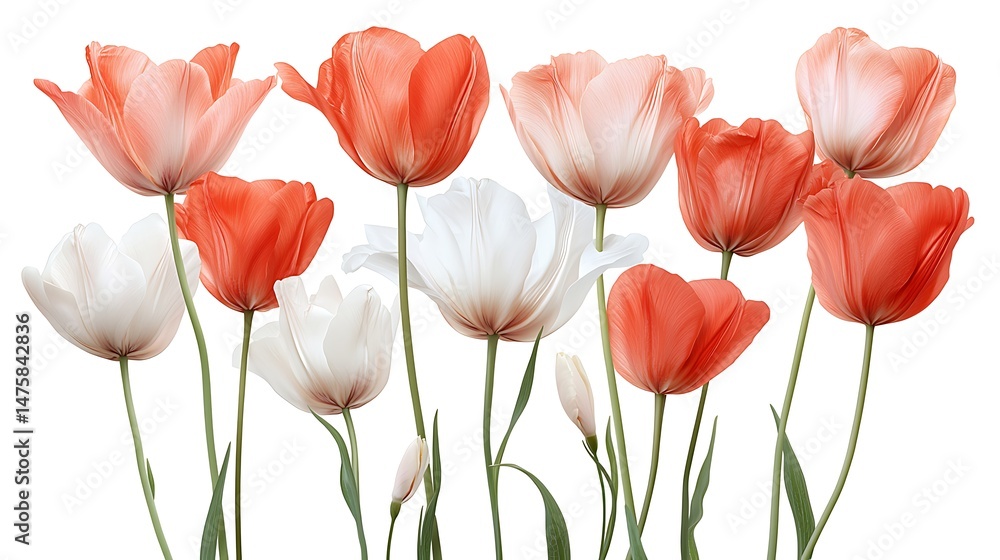 Fototapeta premium Spring flora illustration of nature's flowers vibrant tulips in a bright field