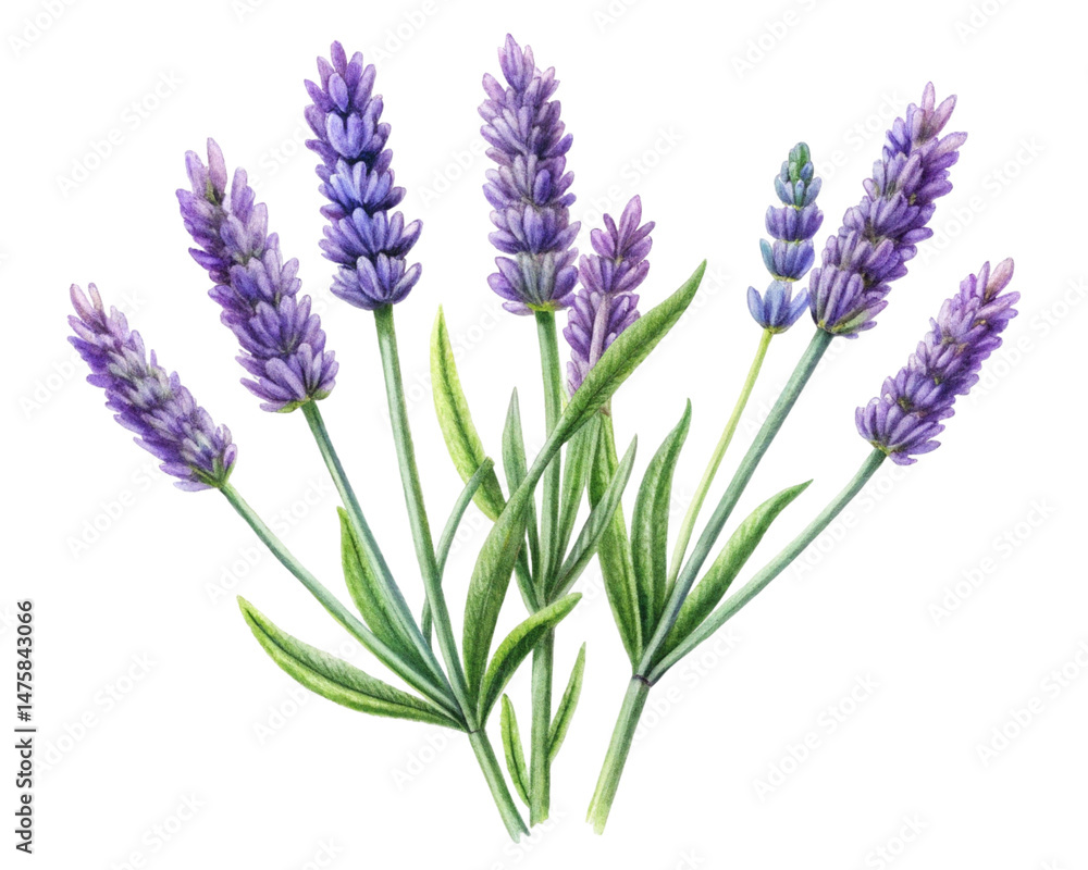 Naklejka premium Lavender plants, botanical illustration on a transparent background