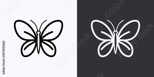 Butterfly Icon – Vector Outline – Black and White Preview