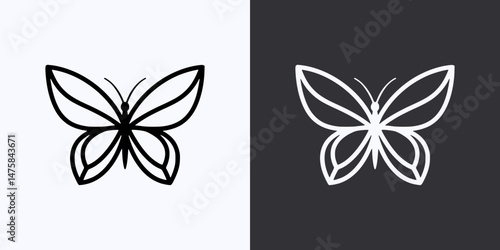 Butterfly Icon – Vector Outline – Black and White Preview