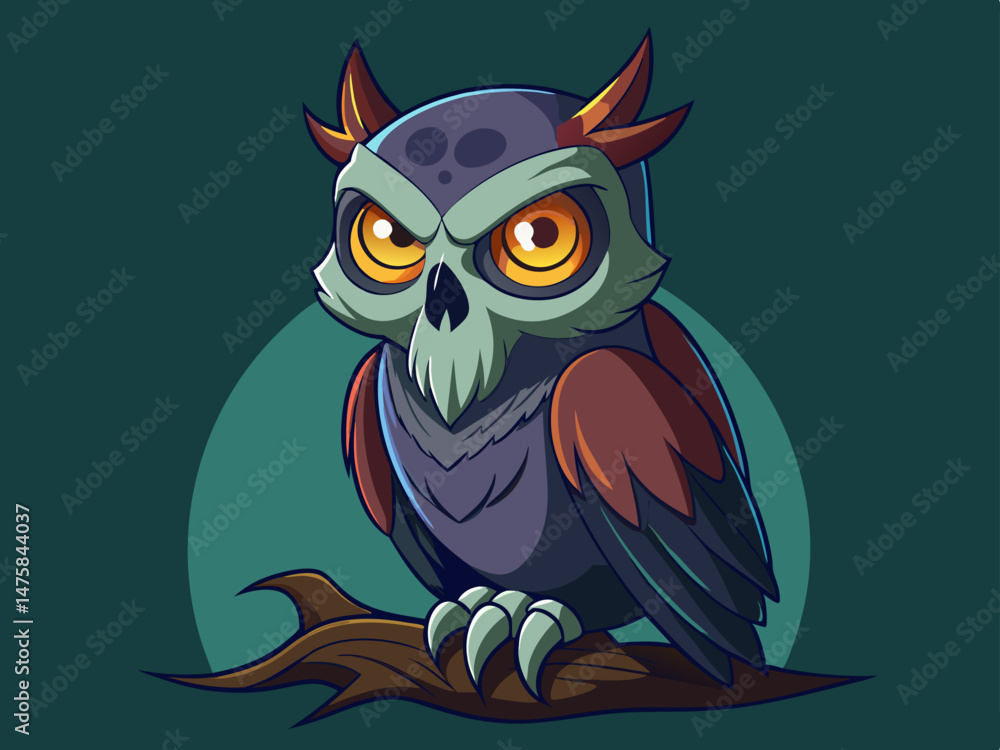 Fototapeta premium undead owl perched on skull