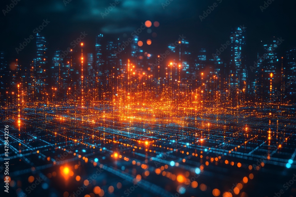 Fototapeta premium Futuristic city glow in digital rendering