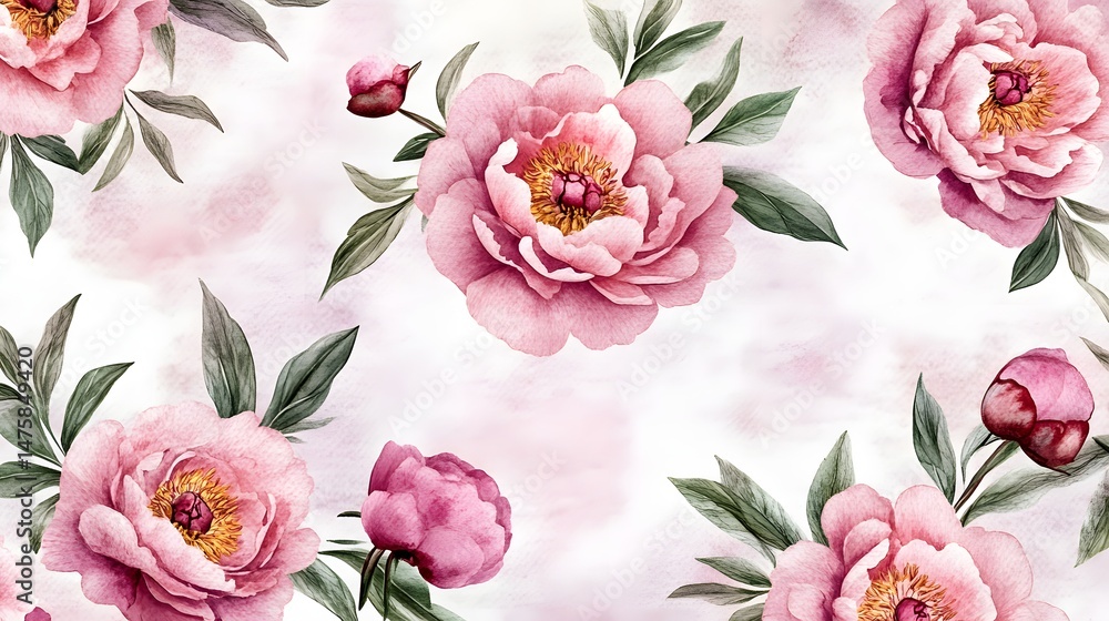Obraz premium Delicate floral pattern of light pink peonies.