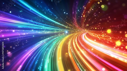 Abstract Digital Waves with Neon Particles