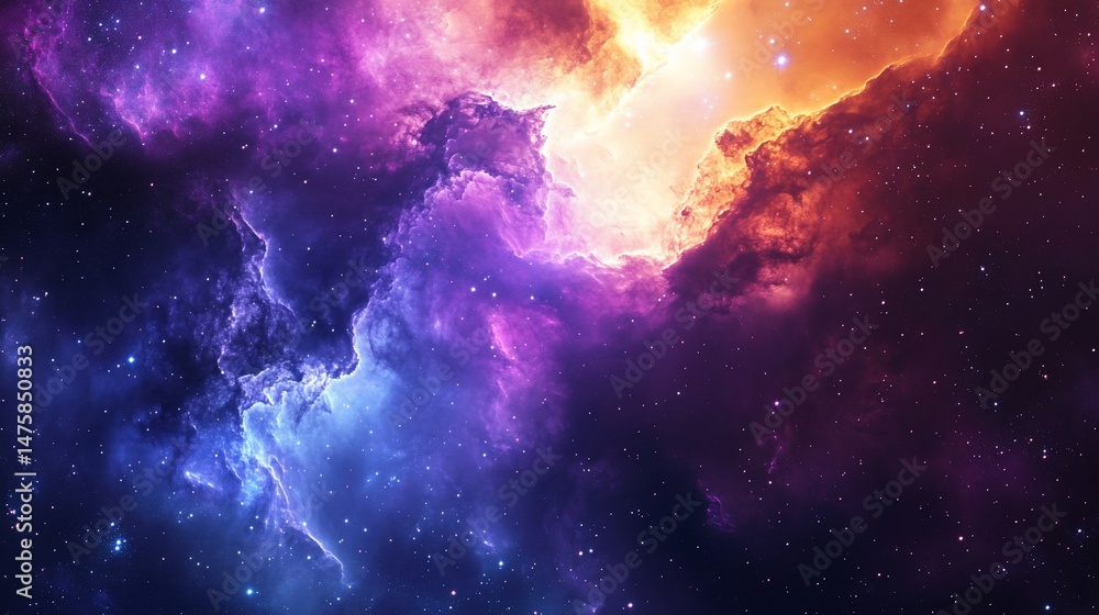 Obraz premium Celestial Symphony: A vibrant interstellar cloudscape with bright stars background