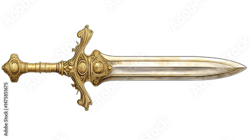 Exquisite Golden Dagger with Intricate Designs and a Polished Blade Showcasing Masterful Craftsmanship