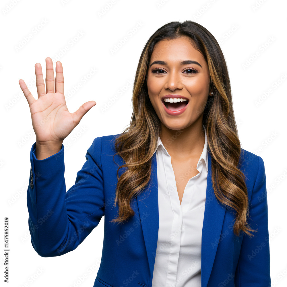 Happy African American Female Executive Waving Portrait Smiling Greeting Hello Communication Businesswoman Happy African American Female Executive Waving Portrait Smiling Greeting Hello Communication Businesswoman