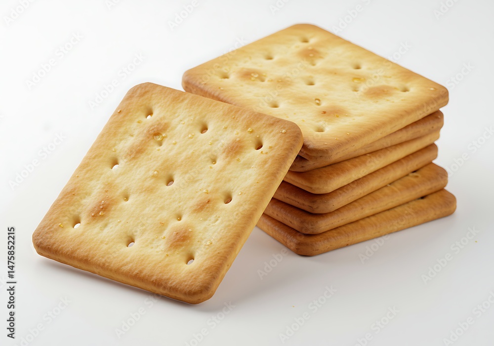 A stack of crackers on a white surface close up shot A stack of crackers on a white surface close up shot