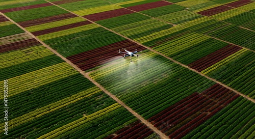 Drone Spraying Field Aerial View of Agriculture Technology