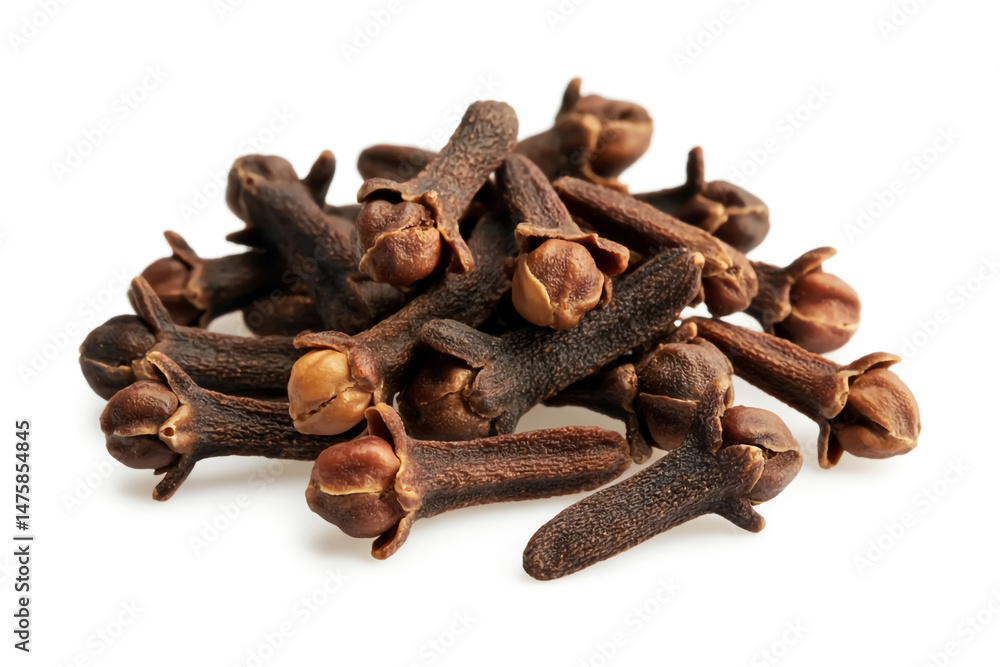 Heap of Aromatic Brown Cloves Spices Isolated on White Background, Culinary Ingredient Heap of Aromatic Brown Cloves Spices Isolated on White Background, Culinary Ingredient