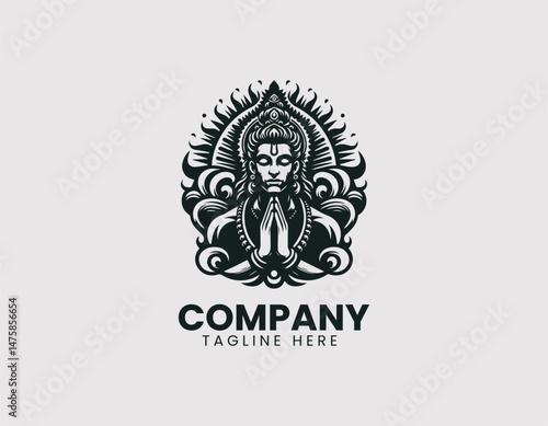 Hanuman Meditating Vector Logo Design, Lord Hanuman in Meditation Pose Vector Logo, Meditating Hindu God Hanuman Vector Logo