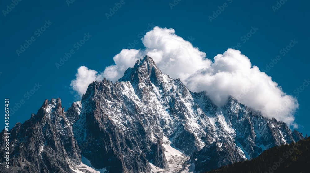 Majestic Snow-Capped Mountain Against Clear Blue Sky Majestic Snow-Capped Mountain Against Clear Blue Sky
