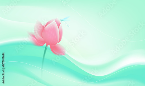 Chinese style horizontal illustration simple lotus and dragonfly