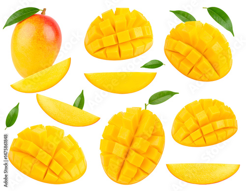 Fresh mango slices and segments