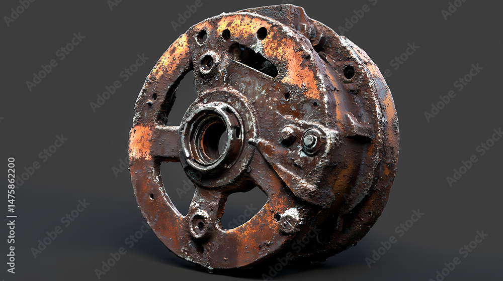 Obraz premium Rusty brake caliper with flaking coated surface, metal, brake caliper, mechanical. [Cursed Menagerie] | Rusthide Field | flaking coat. Illustration