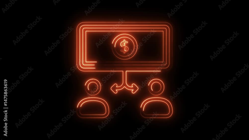 Neon financial distribution concept with people receiving funds in a glowing line design animation Neon financial distribution concept with people receiving funds in a glowing line design animation