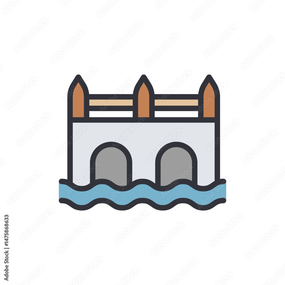 Iconic River Bridge With Waves In A Minimalist Illustration Style Iconic River Bridge With Waves In A Minimalist Illustration Style
