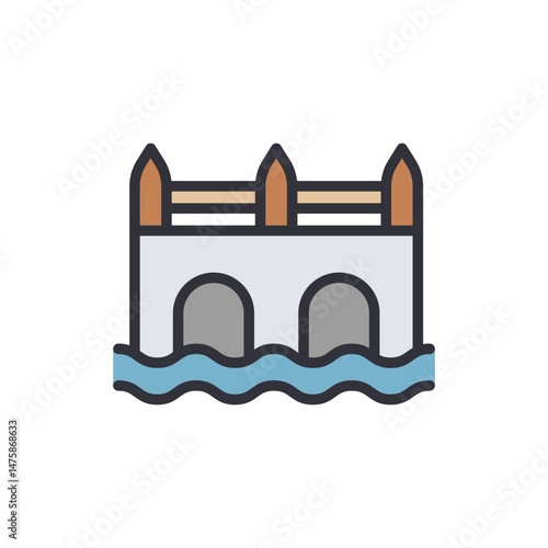 Iconic River Bridge With Waves In A Minimalist Illustration Style