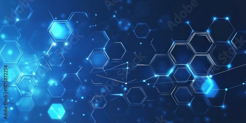 Technology hexagon abstract digital blue background featuring interconnected geometric shapes, symbolizing innovation and network science.
