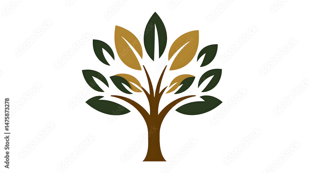 Fototapeta premium Stylized Tree Illustration with Vibrant Green and Yellow Leaves for Nature Enthusiasts and Designers