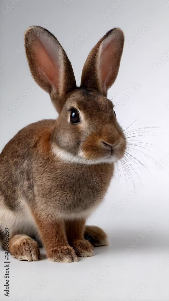 Portrait of a fluffy brown rabbit looking forward on a white background with expressive eyes and soft fur in studio setting Portrait of a fluffy brown rabbit looking forward on a white background with expressive eyes and soft fur in studio setting
