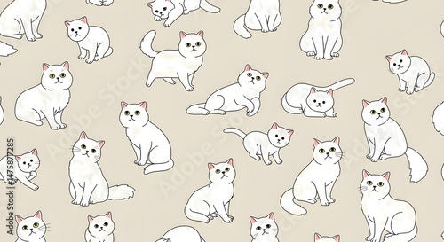 White cat seamless pattern illustration
