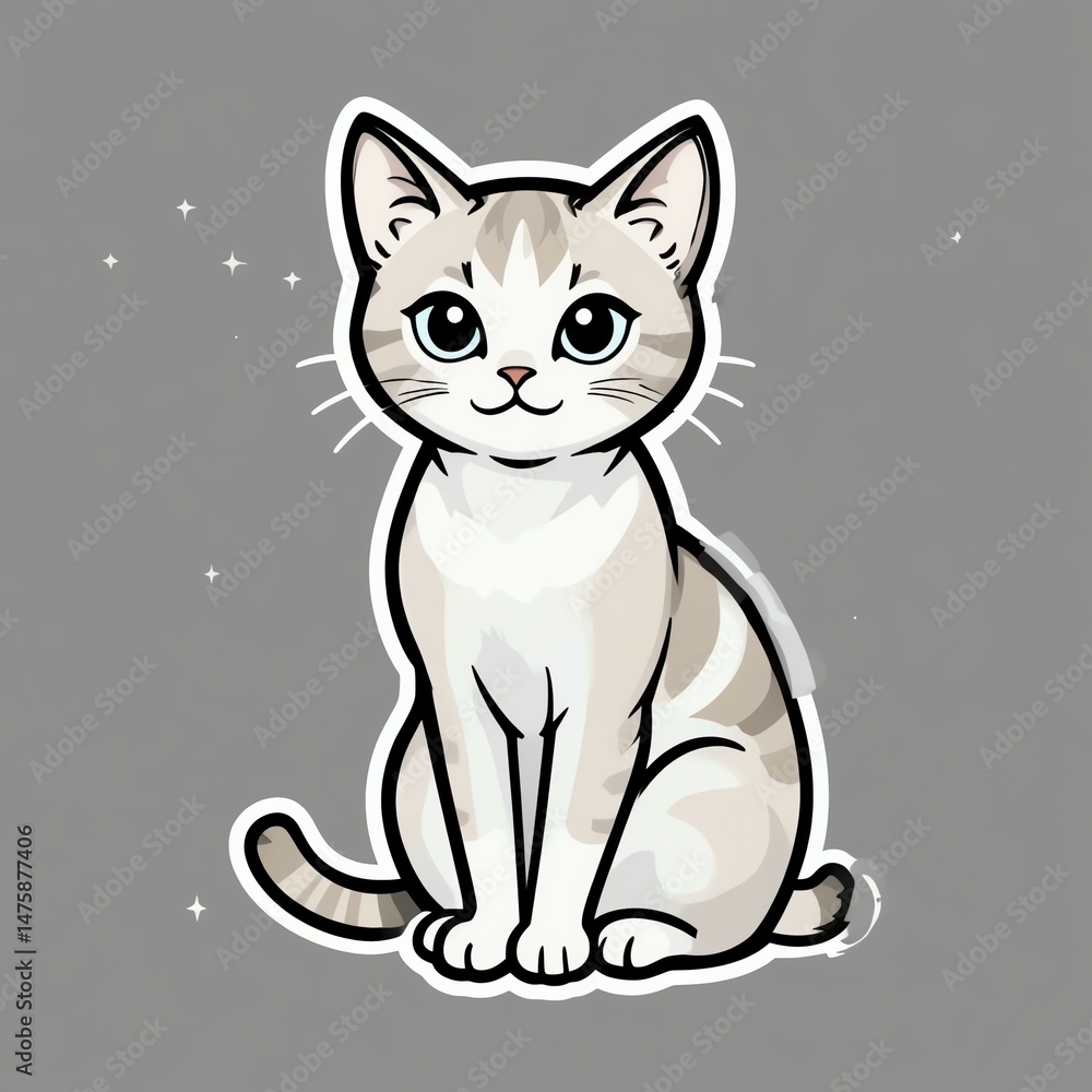 Fototapeta premium A cute cartoon cat with a playful expression and striking features, perfect for pet lovers and animal-themed designs.