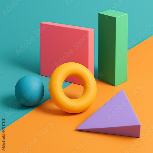 Colorful 3D Abstract Geometric Shapes – Modern Minimalist Design with Vibrant Clean Composition