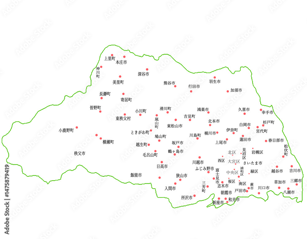 Obraz premium 埼玉県 地図 白 斑点 イラスト