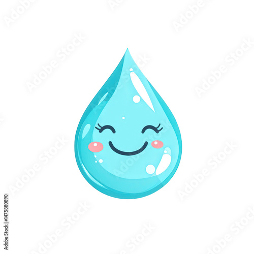 Wallpaper Mural Cute Blue Water Droplet with Smiling Face and Glossy Shine for Design Torontodigital.ca