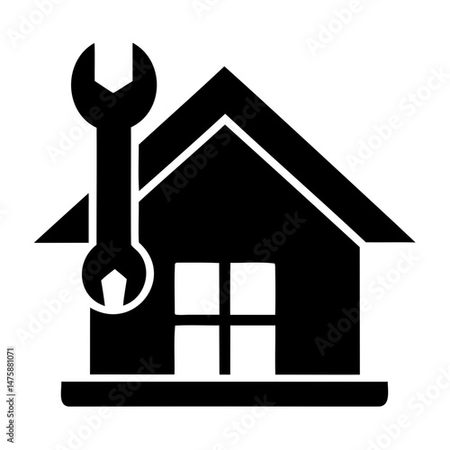 Home Maintenance Symbol Black Silhouette with Wrench on Transparent PNG