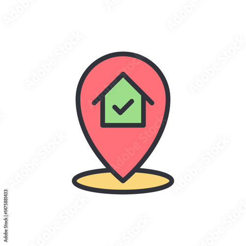 House Location Pin With Checkmark Symbol On Transparent Background