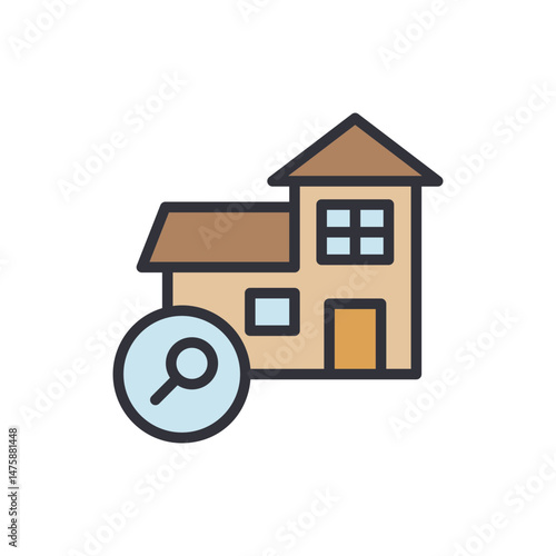 Property Search Concept Depicting A House With Magnifying Glass