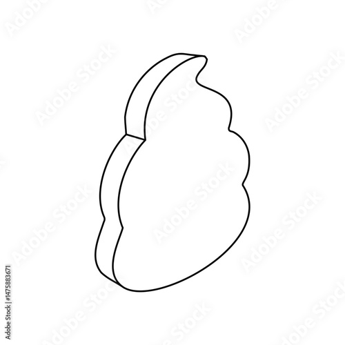The outline of a large poop symbol is made with black lines. 3D view of the object in perspective. Vector illustration on white background